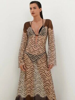 Caroline Constas cover up dress - Beige/Brown Geometric Animal Print NWT
